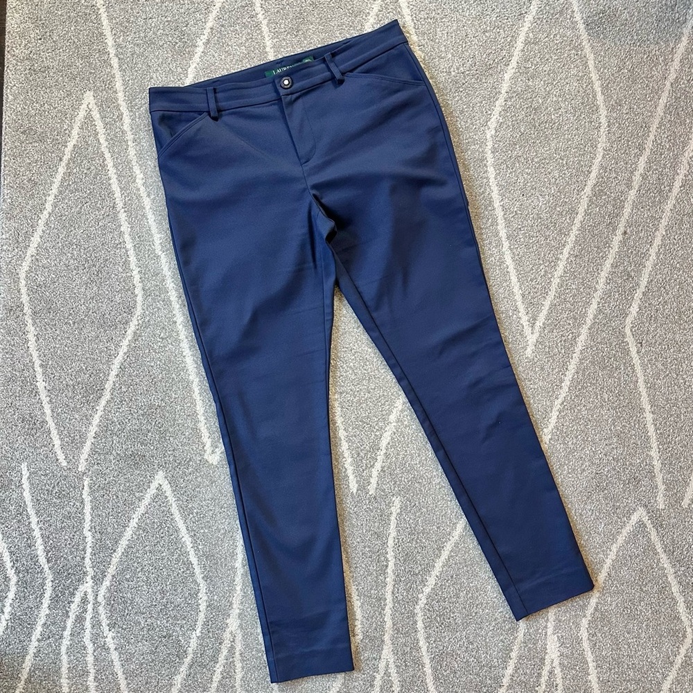Lauren Ralph Lauren Navy Blue Stretch Straight Trouser Pants